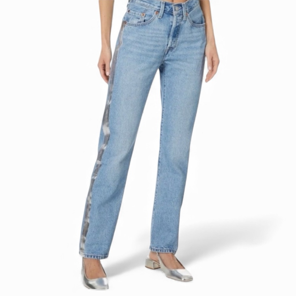 Levi’s 501 Rain Or Shine Metallic Side Stripe Straight Leg Jeans